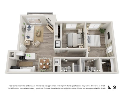 Floor plan for 2 beds, 2 baths, 850 sqft